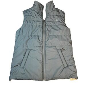 The North Face Womens Puffer Vest Dark Gray Sherpa Lined Full Zip Small